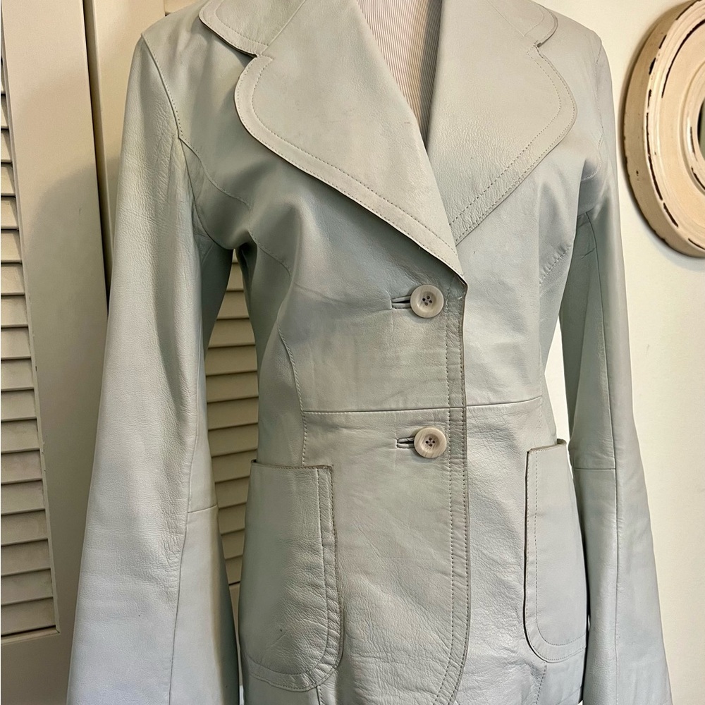 Women's Powder-Blue Leather Blazer/Jacket